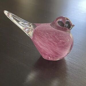 Vintage Art Glass Pink Bird Figurine Hand Blown Glass 3-1/2 Inch Length